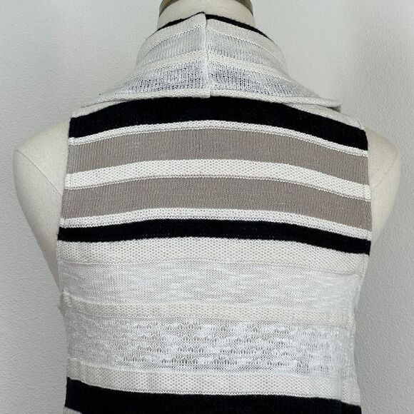 Dolan Sleeveless Sweater - Tan, Black, White Stripe-Cowl Neck-Medium - Picture 6 of 11